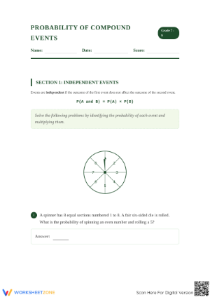 Essential Probability of Compound Events Worksheet for Grades 7-9