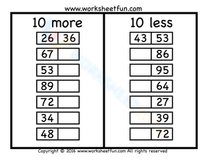 Practice 10 More 10 Less Counting