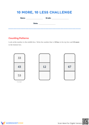 Practice 10 More and 10 Less Math with Simple Problems