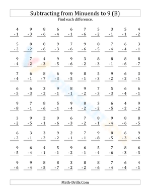 Single digit subtraction