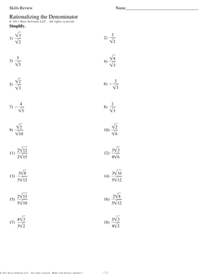 Rationalizing the Denominator Worksheet