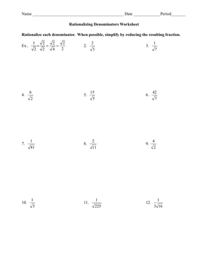 Rationalizing Denominators Worksheet