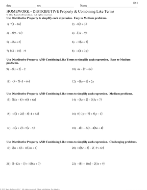 Distributive Property and Combining Terms