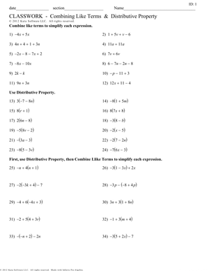 Combine Like Terms: Distributive Property