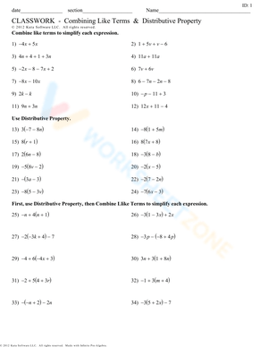 Combine Like Terms: Distributive Property