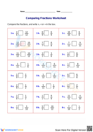 Compare Fractions Using Symbols Worksheet