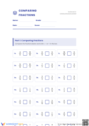 Printable Comparing Fractions Worksheet | Grade 5 & 6 Math
