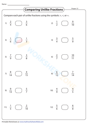 Comparing Unlike Fractions: Practice