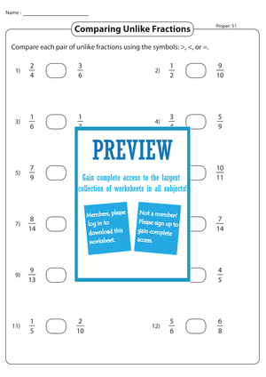Comparing Unlike Fractions: Practice