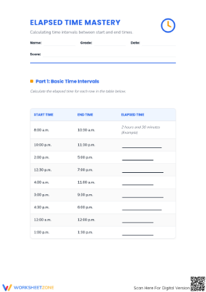 Printable Elapsed Time Mastery Worksheet | Grades 5-6