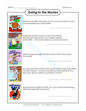 Elapsed Time Worksheet for Kids | Movie Time Practice