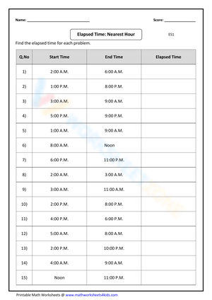 Elapsed Time to Nearest Hour: Practice