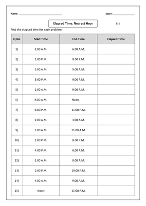 Elapsed Time to Nearest Hour: Practice