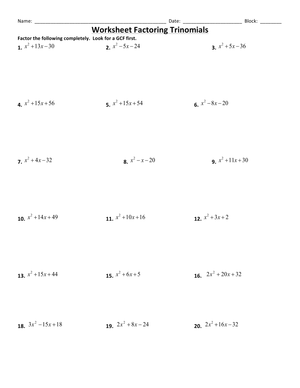 Factoring Trinomials Practice Problems