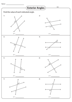 Exterior Angles Practice Worksheet for Geometry Students