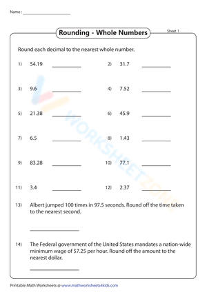 Rounding Whole Numbers Practice