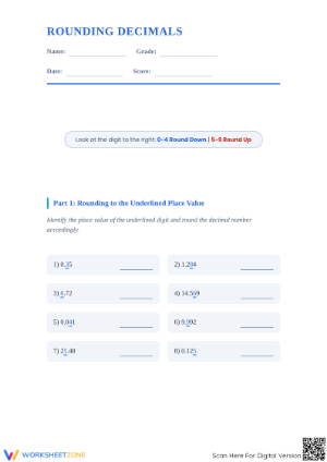 Printable Rounding Decimals Worksheet | Grade 7-9 Math