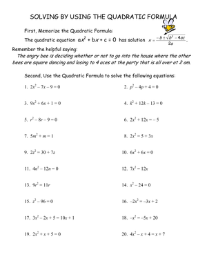 Solving Using Quadratic Formula