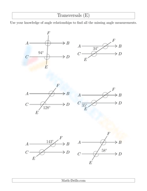 Transversals (E) – Angle Relationships Worksheet