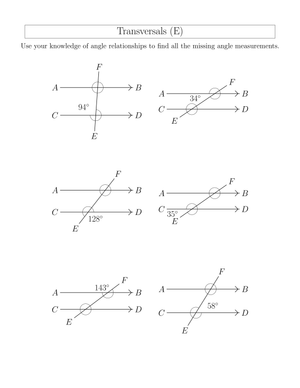 Transversals (E) – Angle Relationships Worksheet