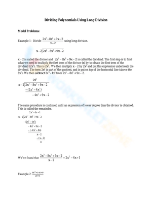 Dividing Polynomials Using Long Division