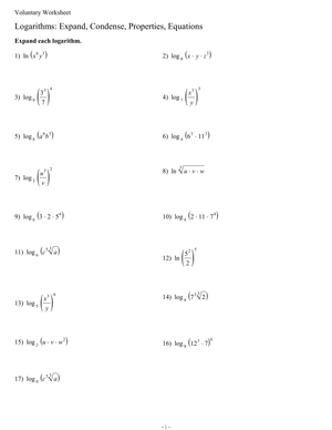 Logarithms: Expand, Condense, Solve