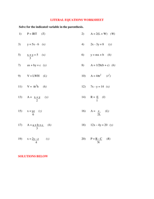 Practice Solving Literal Equations