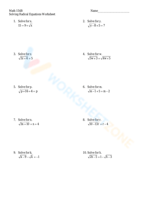 Solving Radical Equations Worksheet