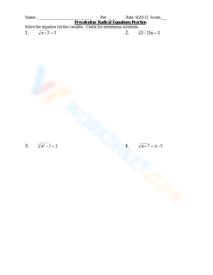 Precalculus Radical Equations Practice