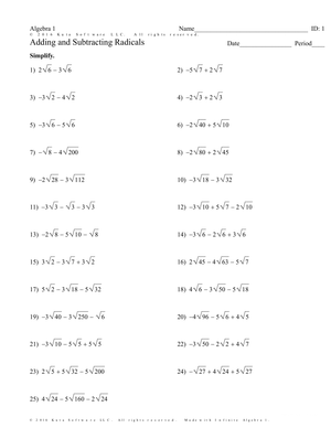 Adding and Subtracting Radicals Practice Worksheet
