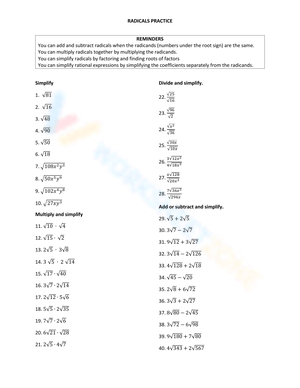 Radicals Practice Worksheet