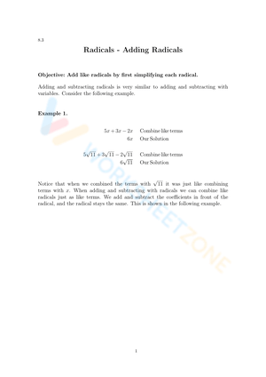 Adding Radicals Practice Worksheet