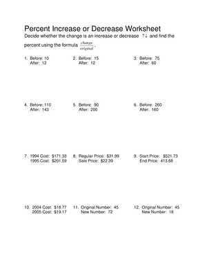 Calculate Percent Increase or Decrease Worksheet