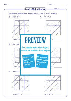 Lattice Multiplication Worksheet