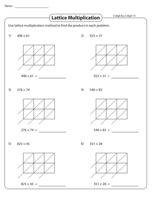 Lattice Multiplication 3-Digit by 2-Digit Worksheet