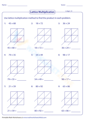 Lattice Multiplication 2-Digit Worksheet