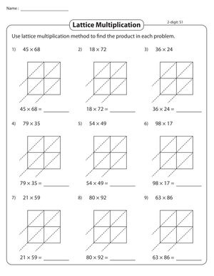 Lattice Multiplication 2-Digit Worksheet