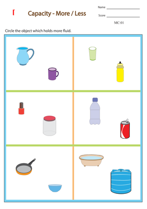 Comparing Capacity: More or Less Worksheet