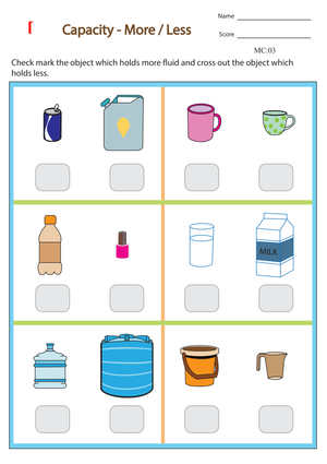 Capacity – More or Less Worksheet