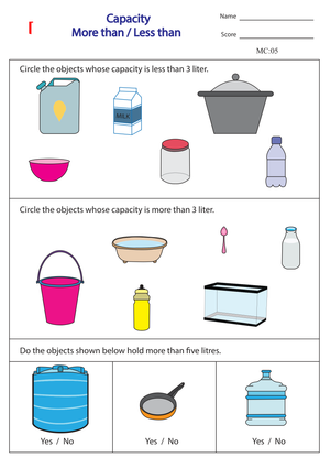 Comparing Capacity: More Than, Less Than Worksheet