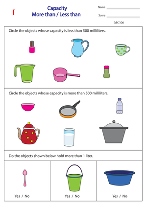 Measure: More Than and Less Than Worksheet