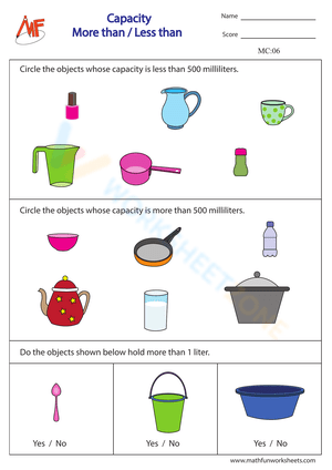 Measure: More Than and Less Than Worksheet
