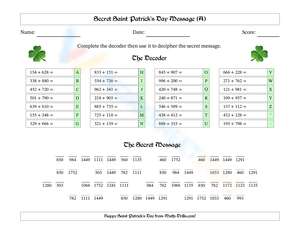 Secret St. Patrick's Day Message Worksheet