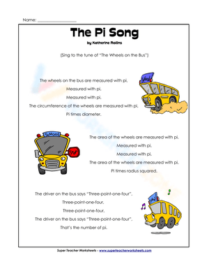 The Pi Song Worksheet