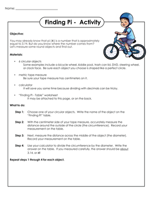 Finding Pi Worksheet
