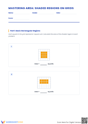 Printable Area on Grids Worksheet | Grade 7-8 Math
