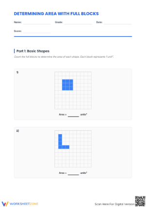 Determining Area with Full Blocks Printable Math Worksheet