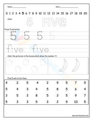 Tracing Number 5 Practice Worksheet