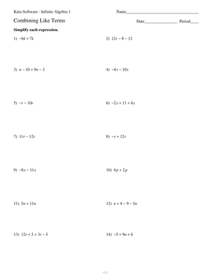Simplifying Expressions by Combining Like Terms