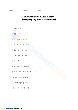 Simplify Expressions: Combining Like Terms